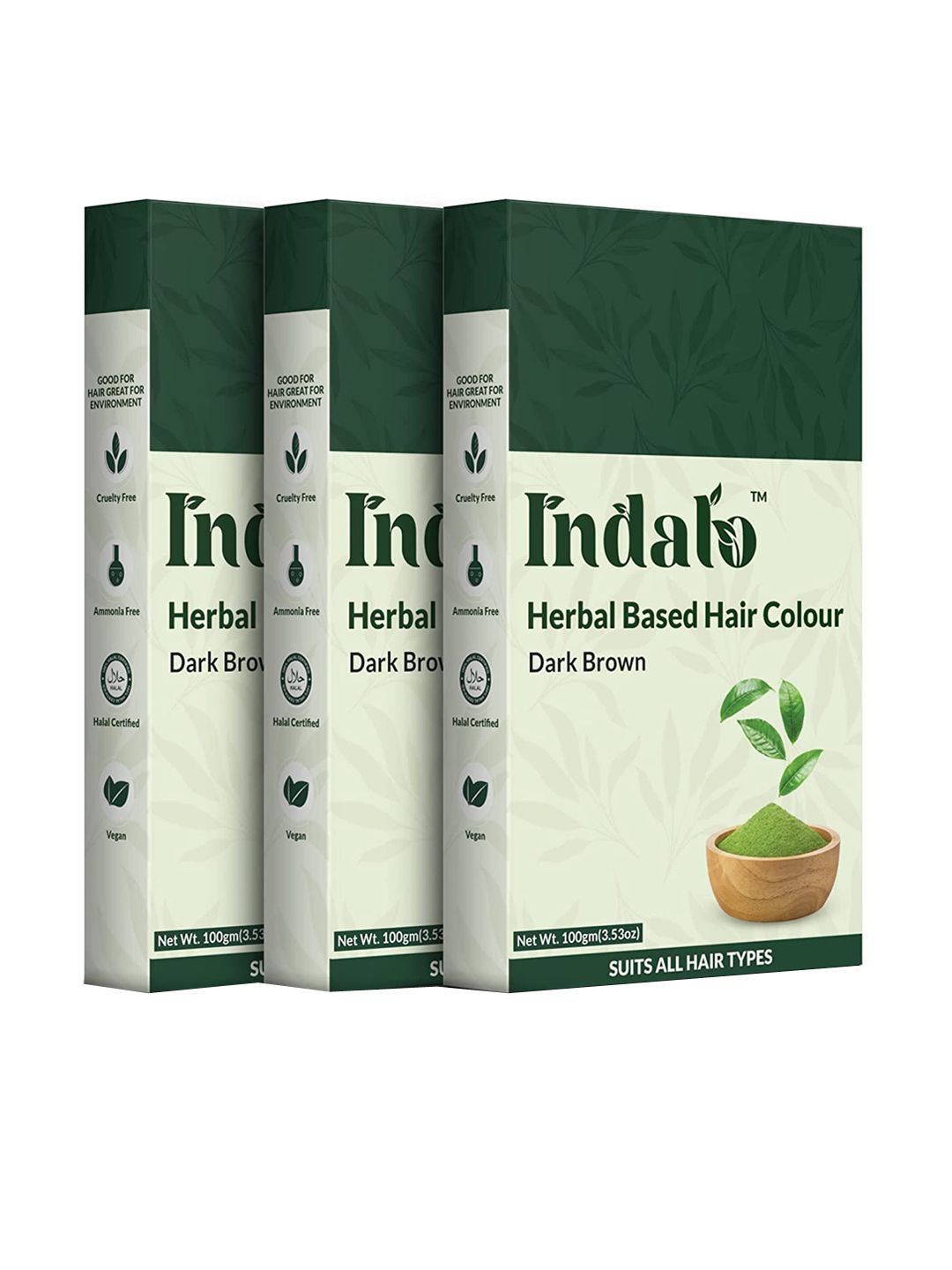 INDALO Set of 3 Herbal Based Hair Colour with Amla and Brahmi 100g Each - Dark Brown Price in India