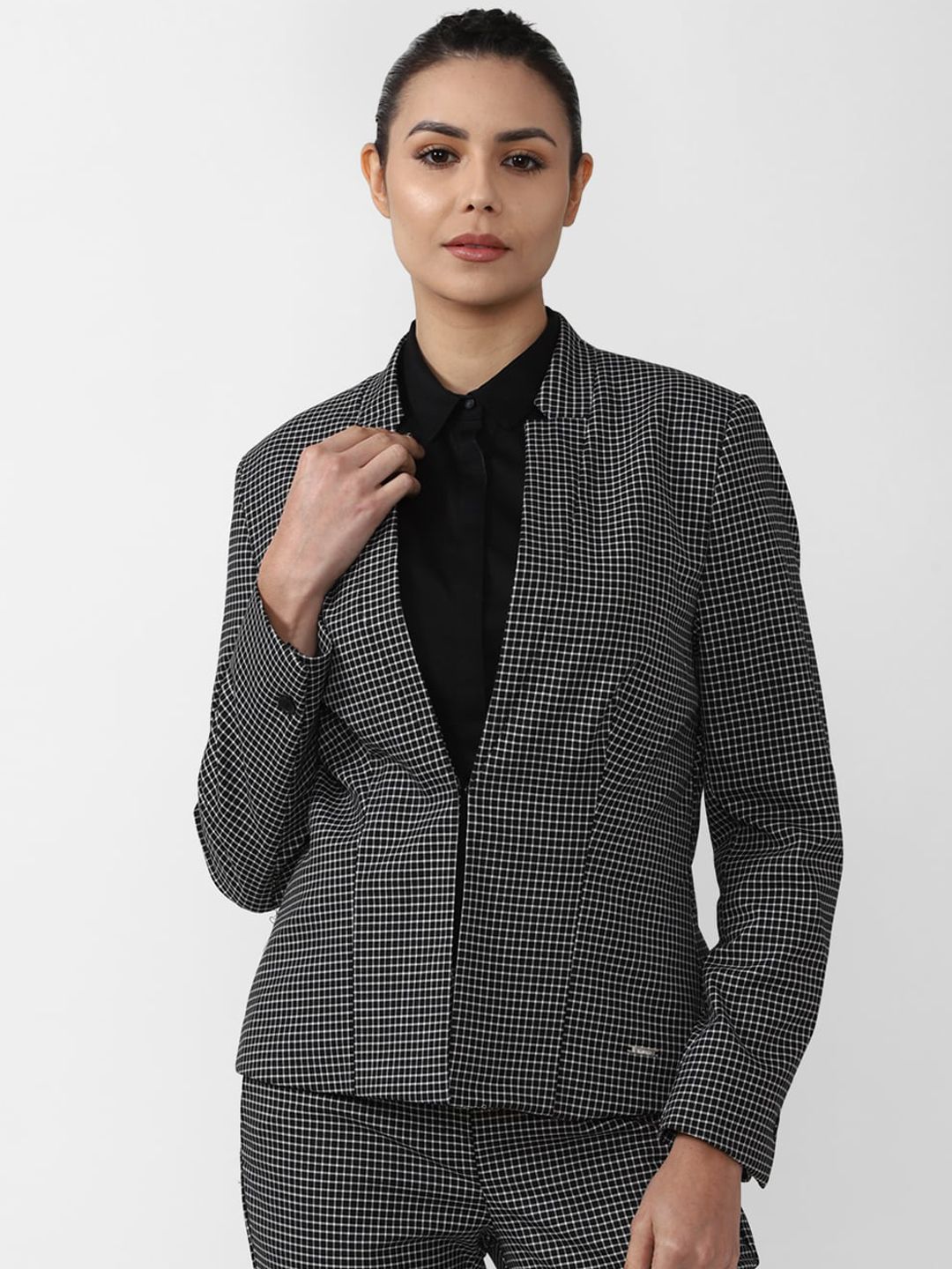 Van Heusen Woman Women Grey Checked Single Breasted Blazers Price in India