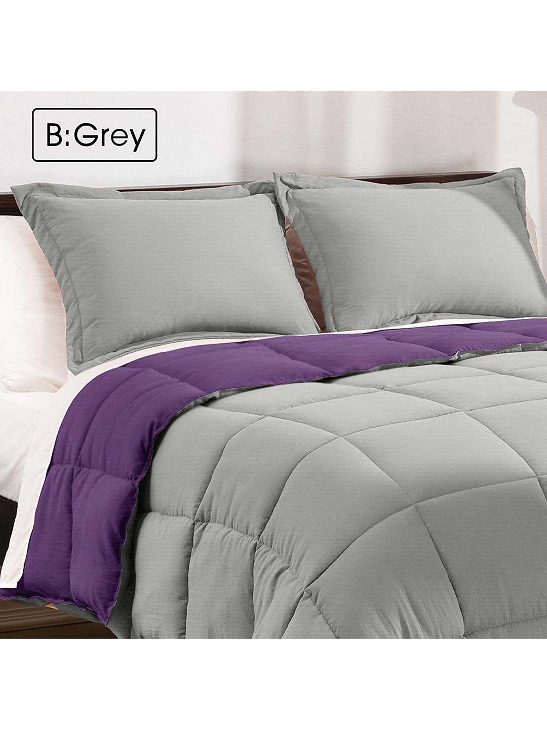 Pum Purple & Grey Microfiber AC Room Double Bed Comforter Price in India