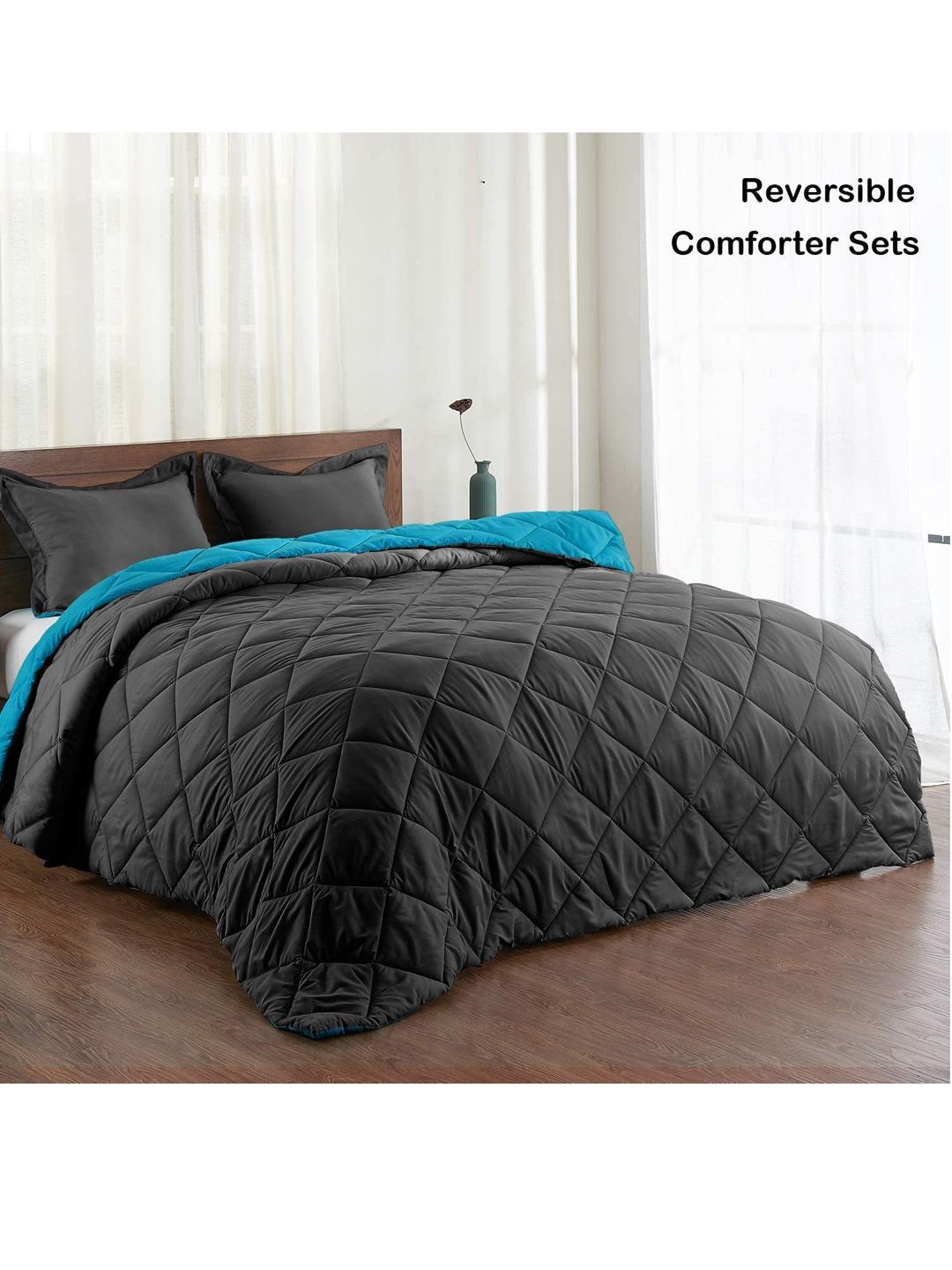 Pum Blue & Grey Microfiber AC Room Double Bed Comforter Price in India