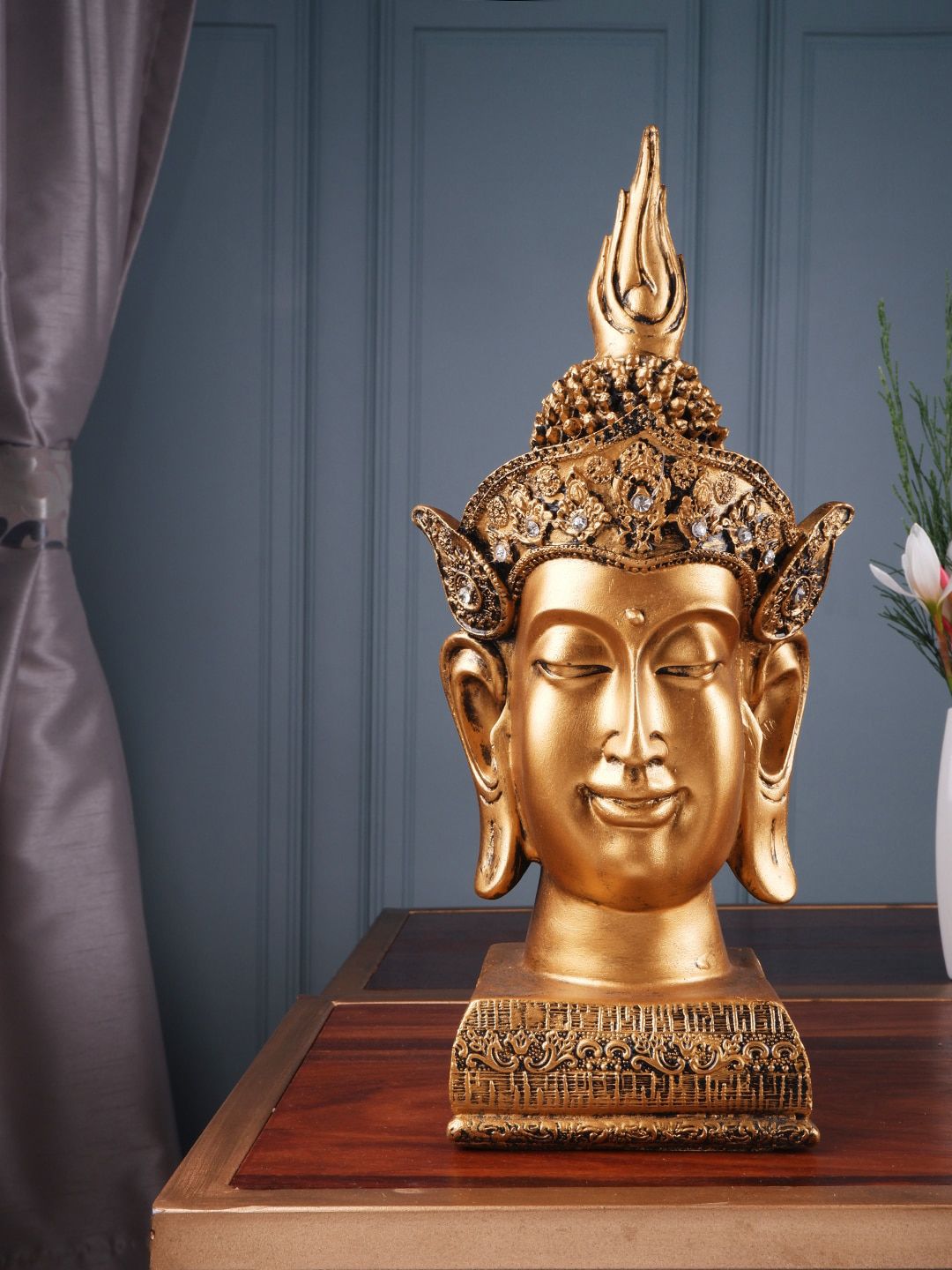 THE WHITE INK DECOR Gold-Colored Buddha Head Figurine Showpieces Price in India