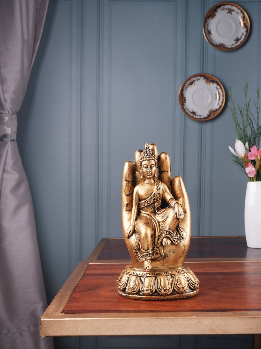 THE WHITE INK DECOR Gold-Toned Buddha Figurine Showpieces Price in India