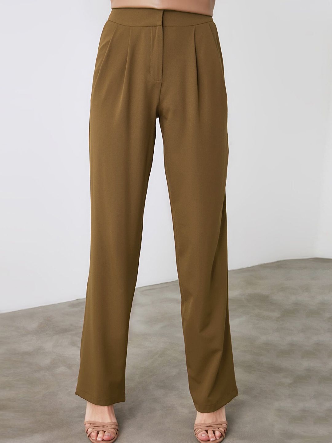 Trendyol Women Brown Solid Trousers Price in India