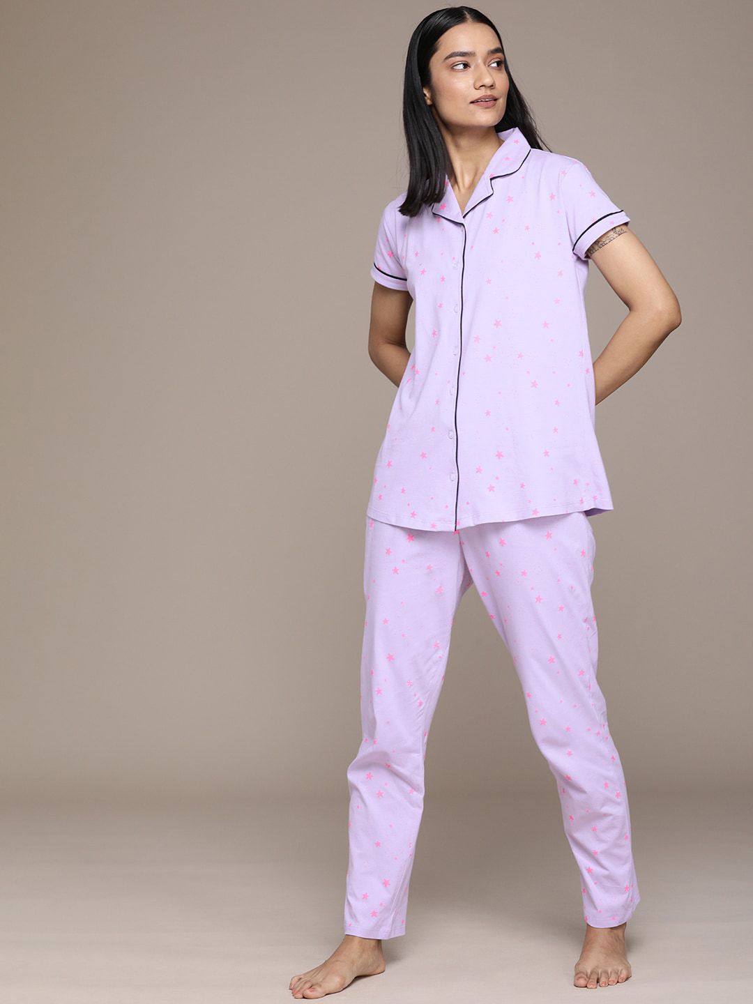 beebelle Women Lavender & Peach-Coloured Printed Pure Cotton Night suit Price in India