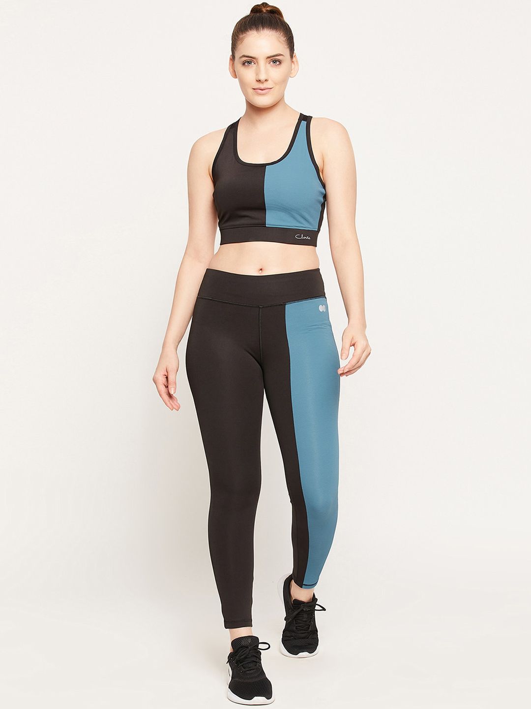 Clovia Women Black & Blue Colourblocked Tracksuits Price in India