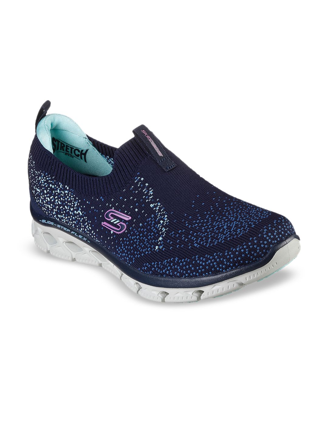 Skechers Women Navy Blue & White Printed Slip-On Sneakers Price in India