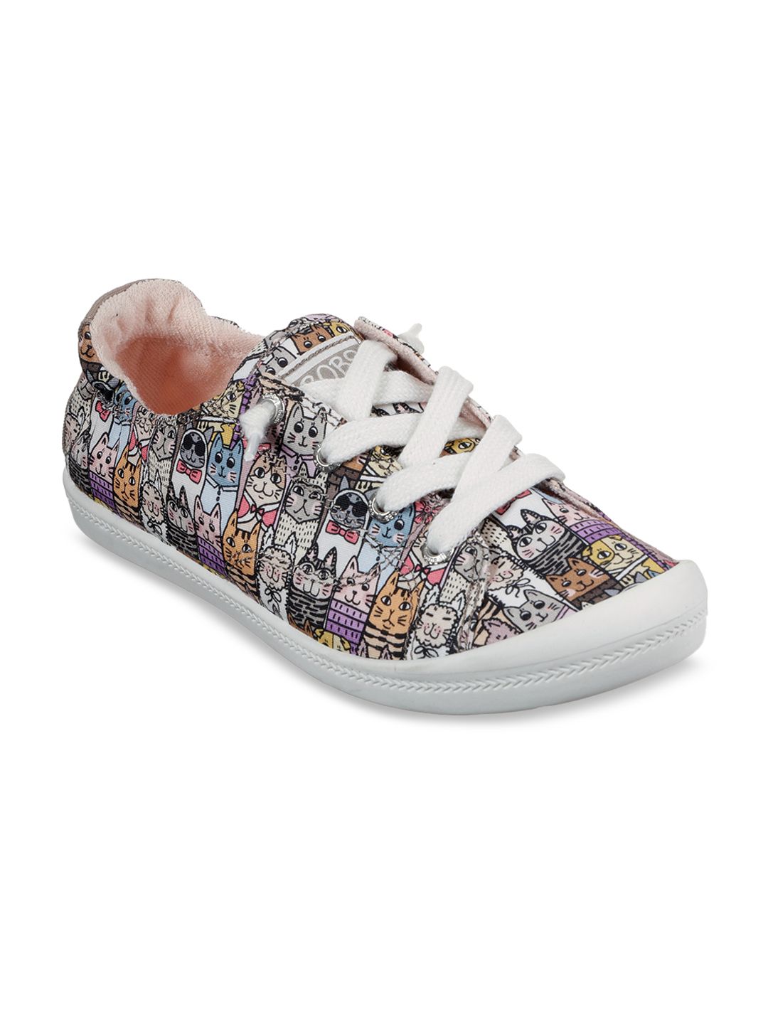 Skechers Women White Kitty Print Casual Sneakers Price in India