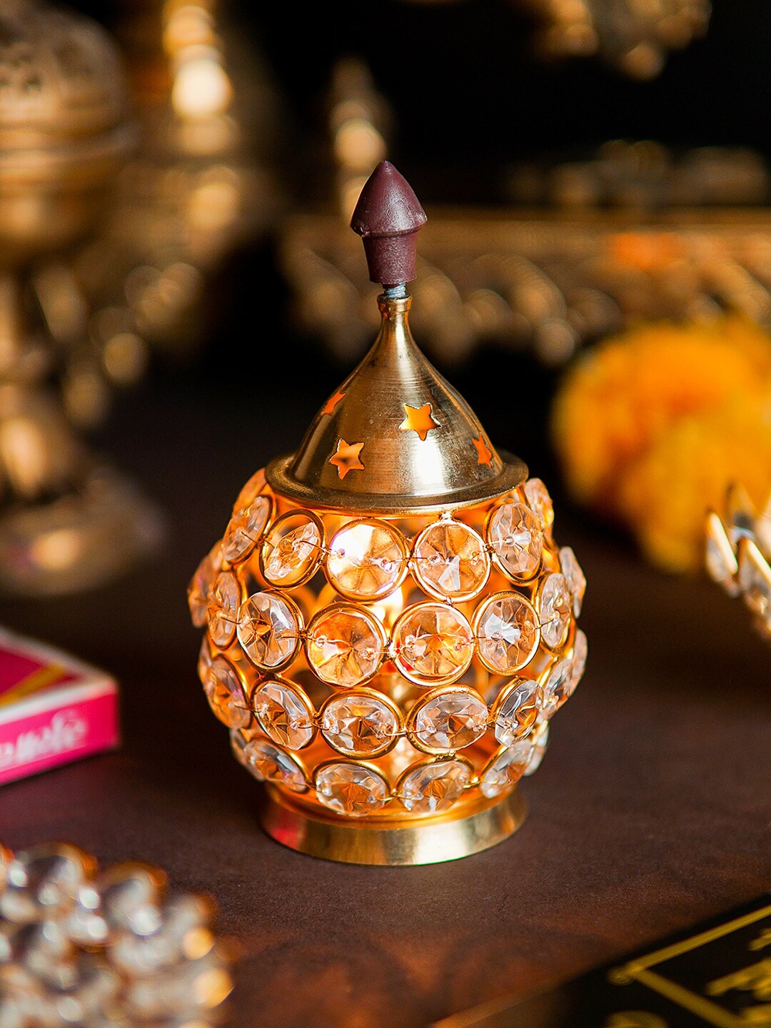 StatueStudio Gold-Toned Crystal Akhand Diya Price in India