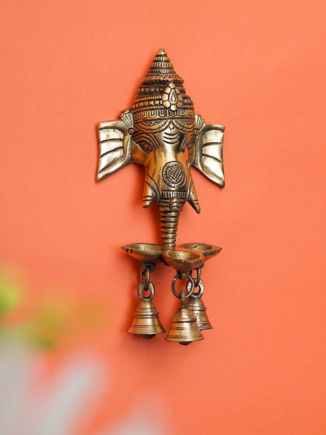 StatueStudio Gold-Toned Brass Ganesha Diya with Bells Price in India