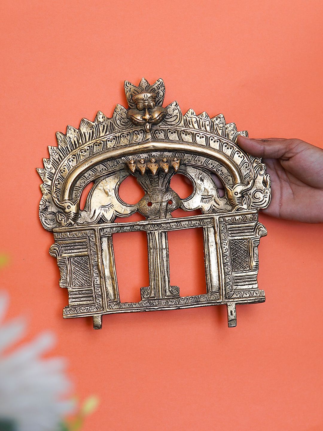 StatueStudio Gold Toned Brass Prabhavali Temple Wall Hanging Price in India