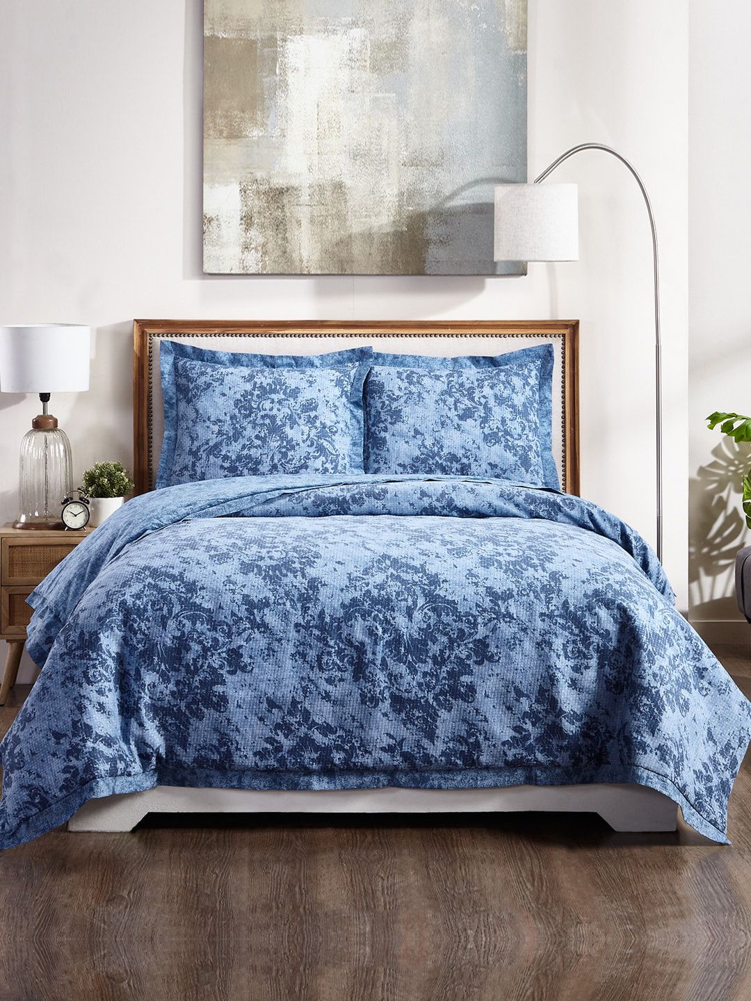 Pano Blue Printed 120 GSM Double King Bedding Set, Comforter With 2 Pillow Covers Price in India