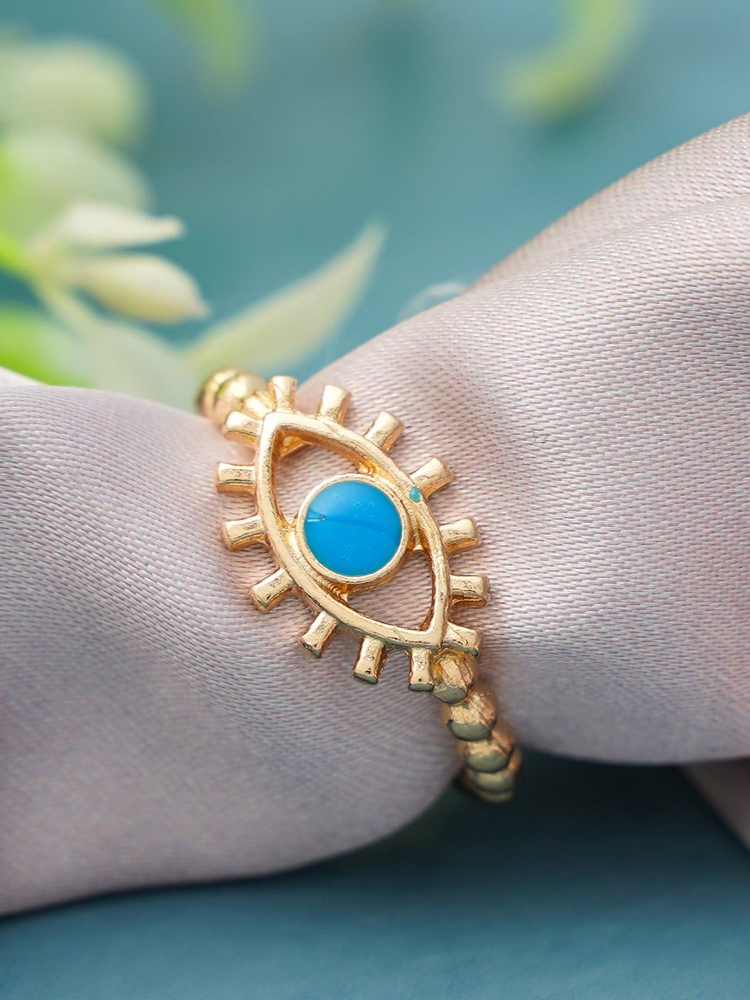 Ferosh Women Blue Gold-Plated Evil Eye Finger Ring Price in India