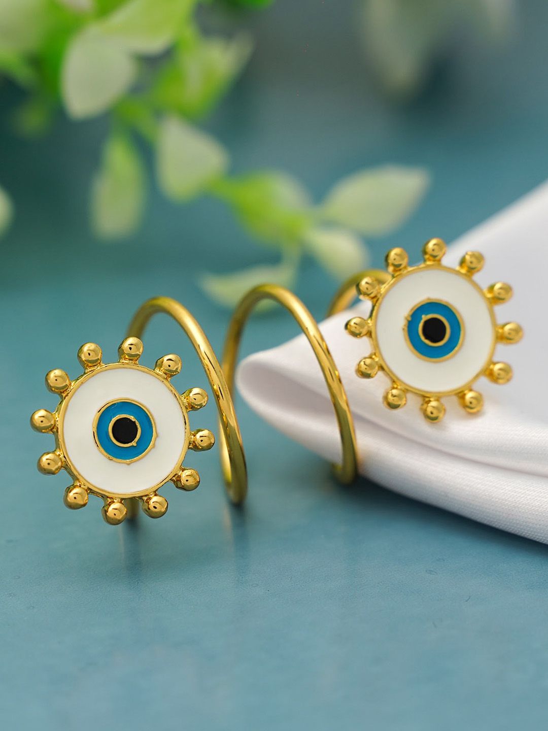 Ferosh  Gold-Toned & White Evil Eye Ring Price in India
