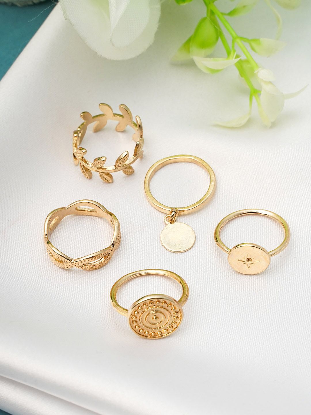 Ferosh Pack Of 5 Gold-Toned Classic Ring Set Price in India