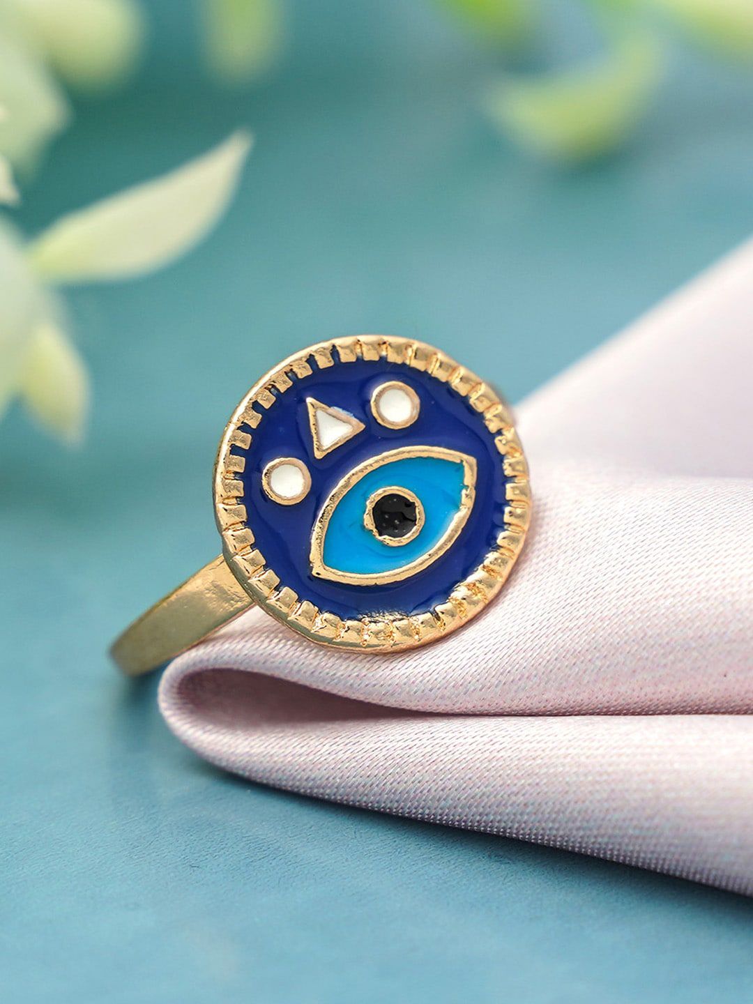 Ferosh Women Gold Plated & Blue Evil Eye Finger Ring Price in India