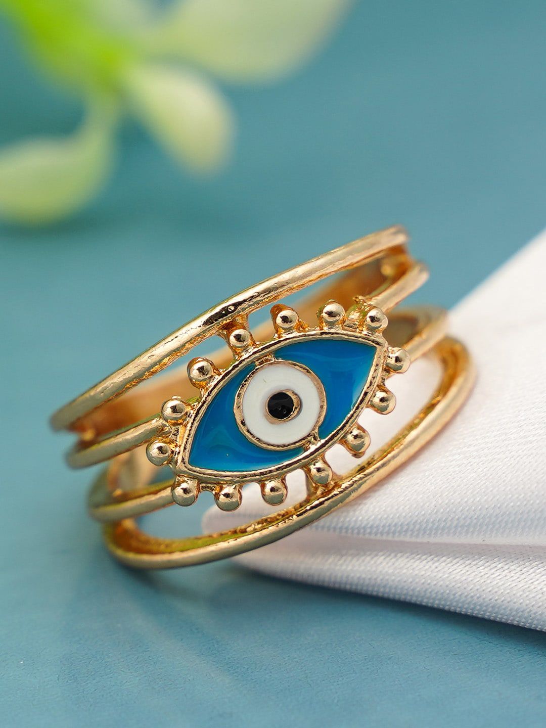 Ferosh Women Blue Evil Eye Ring Price in India