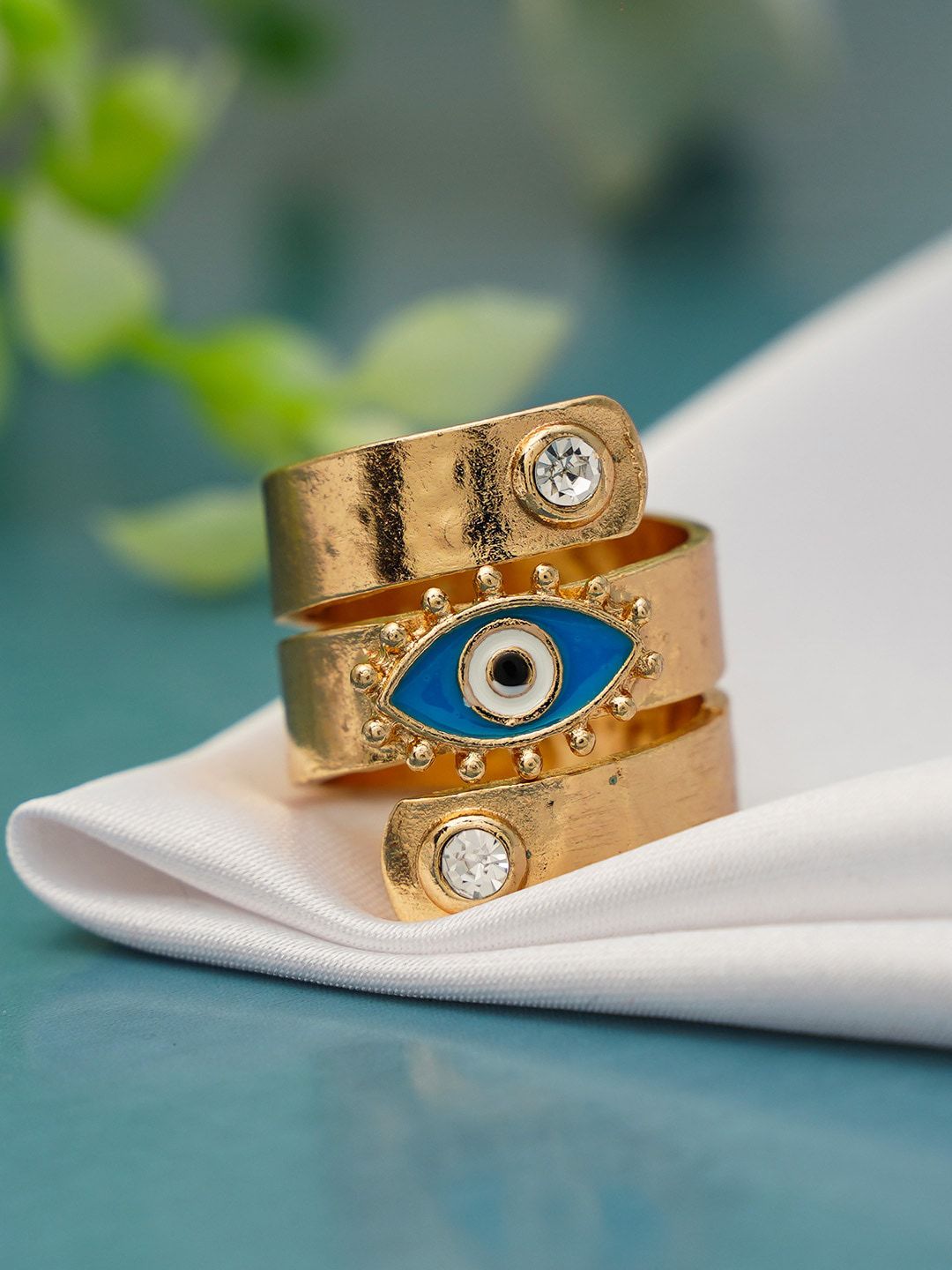 Ferosh Women Gold-Toned & Blue Evil Eye Ring Price in India