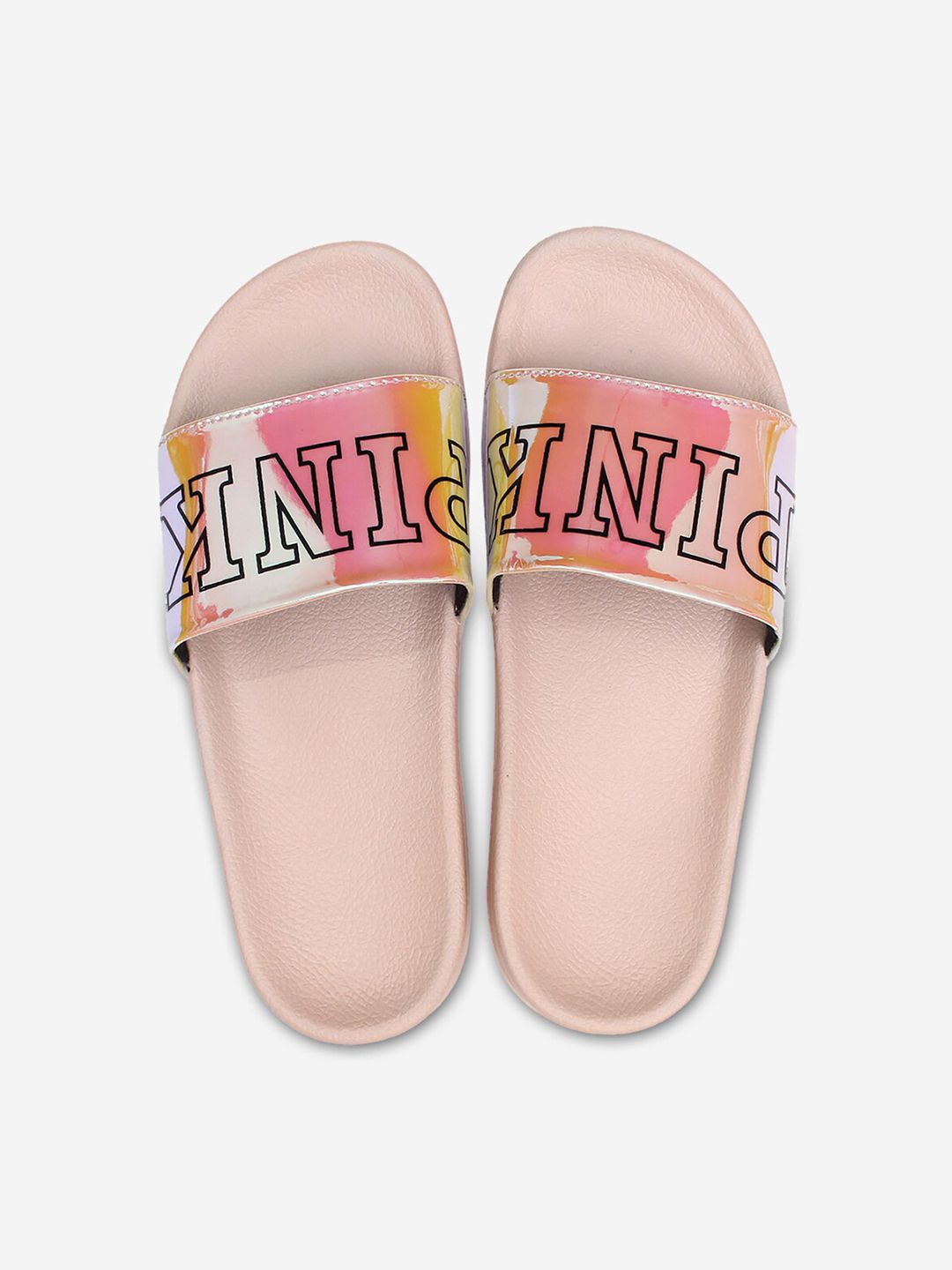 ADIVER Women Pink & White Printed Sliders Price in India