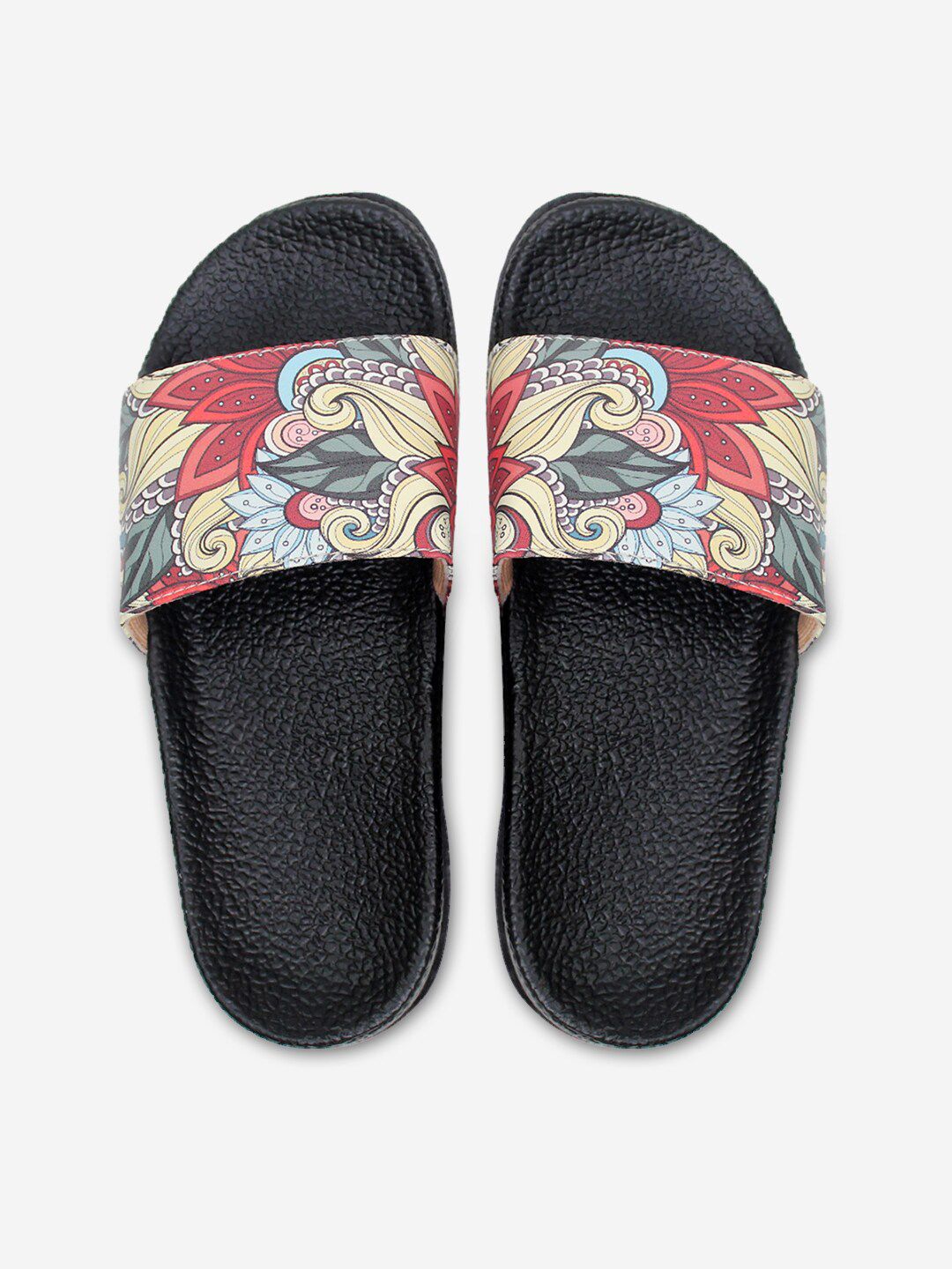 ADIVER Women Black & Red Printed Sliders Price in India