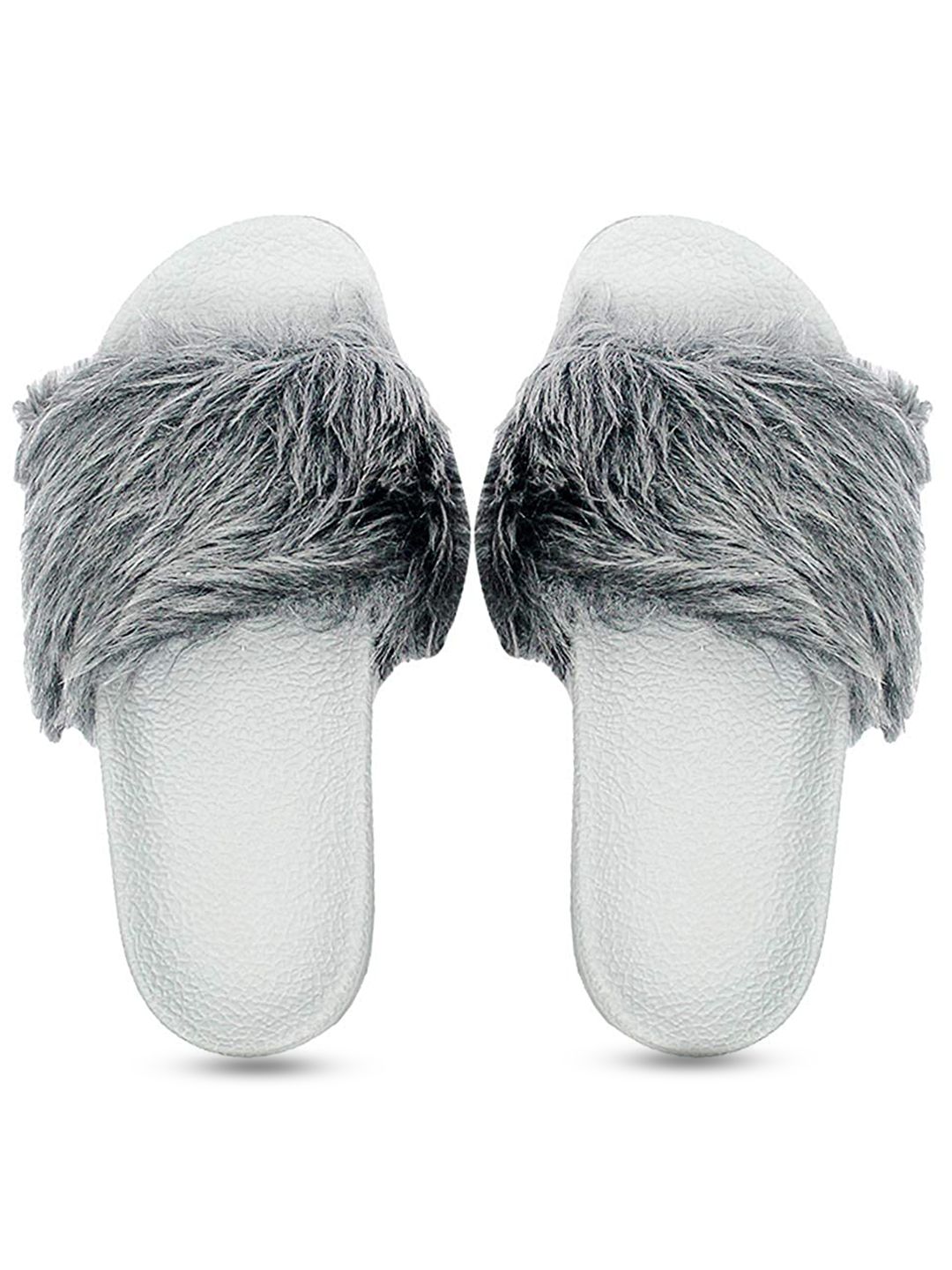 ADIVER Women Grey Solid Fabric  Sliders Price in India