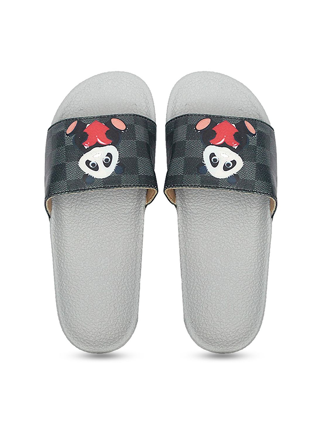 ADIVER Women Grey & White Printed Sliders Price in India