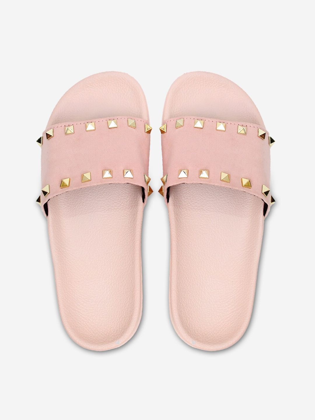 ADIVER Women Pink & Gold-Toned Embellished Sliders Price in India