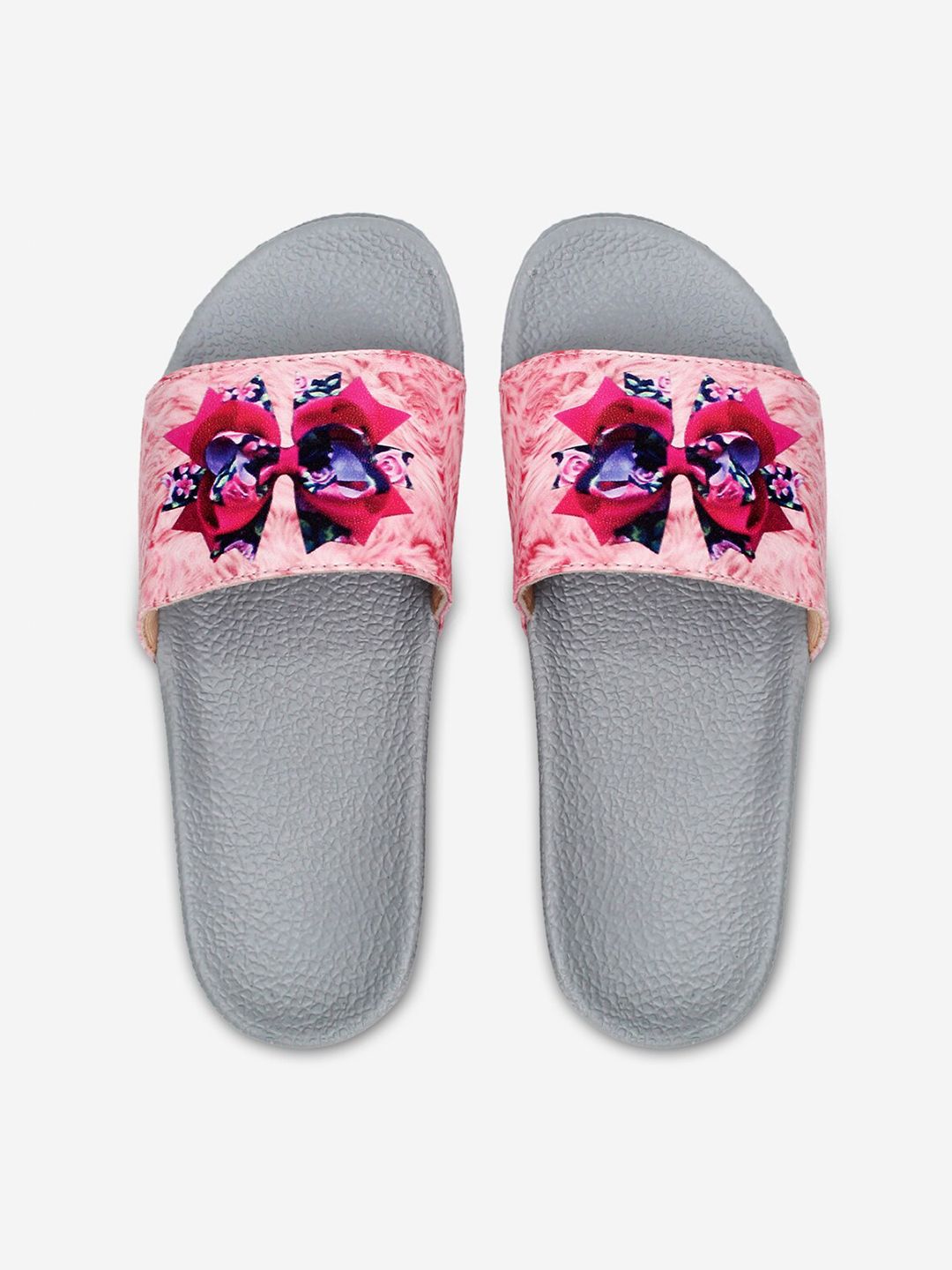 ADIVER Women Grey & Pink Printed Sliders Price in India