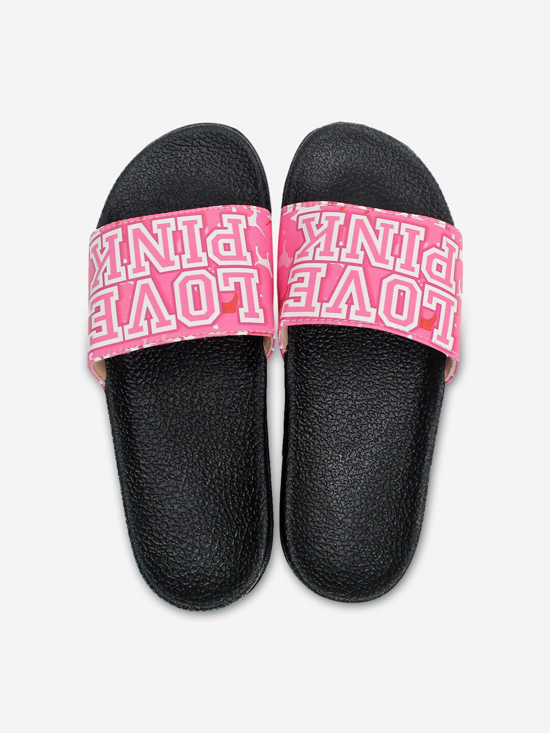 ADIVER Women Pink & Black Printed Sliders Price in India