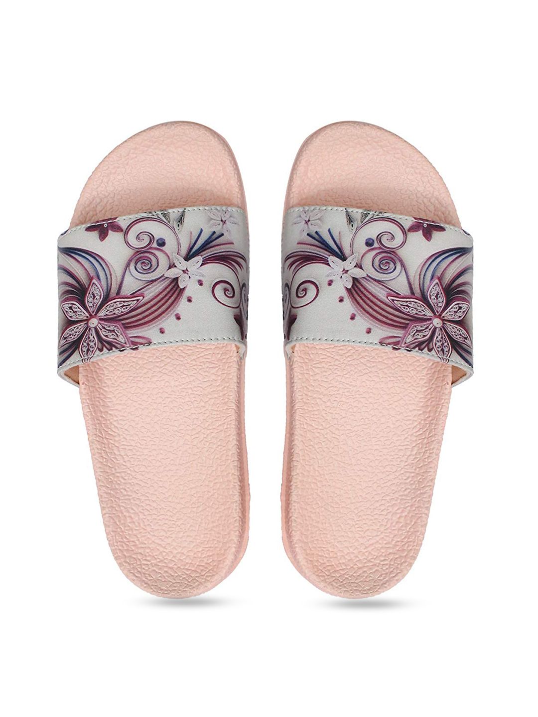 ADIVER Women Pink & Blue Printed Sliders Price in India