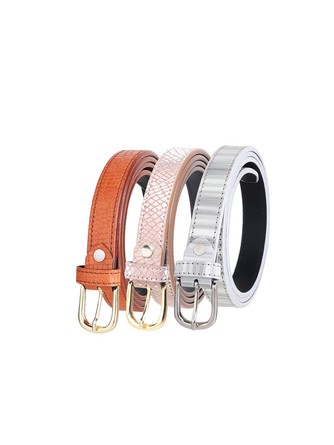 URBAN ALFAMI Women Brown Textured Pack of 3 PU Belt Price in India