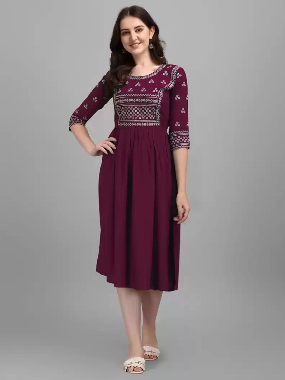 RUHI FASHION Maroon Ethnic Motifs Midi Dress Price in India