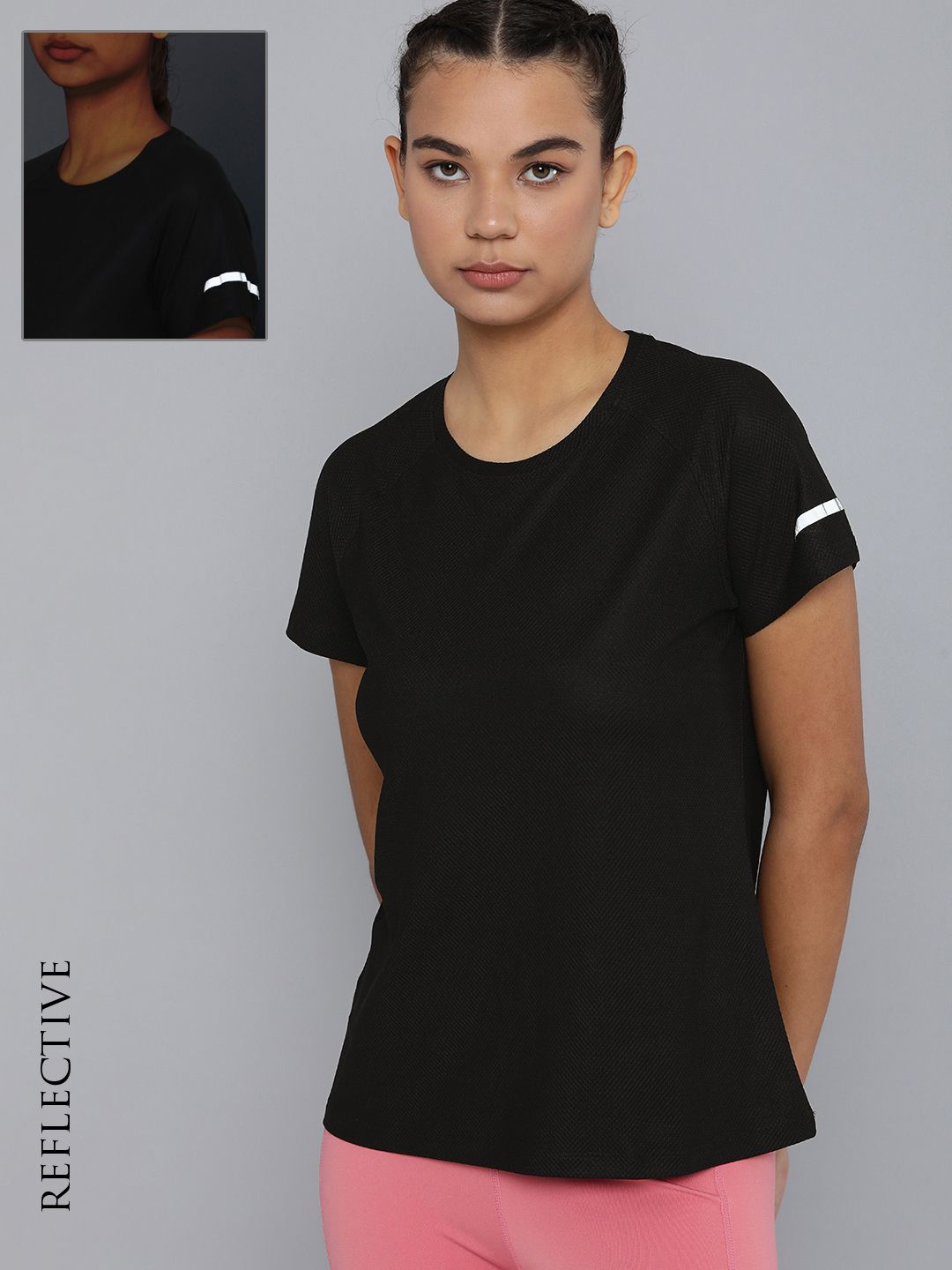 HRX by Hrithik Roshan Women Black Rapid-Dry T-shirt with Reflective Strips Price in India