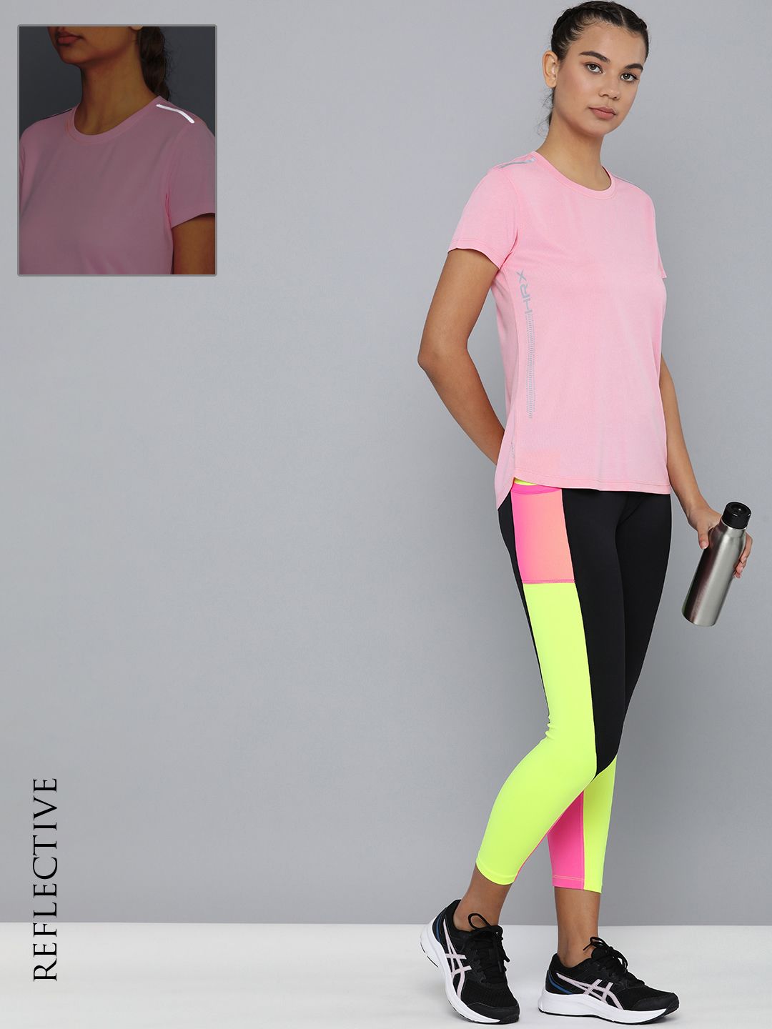 HRX by Hrithik Roshan Women Pink Printed Rapid-Dry T-shirt with Reflective Strips Price in India