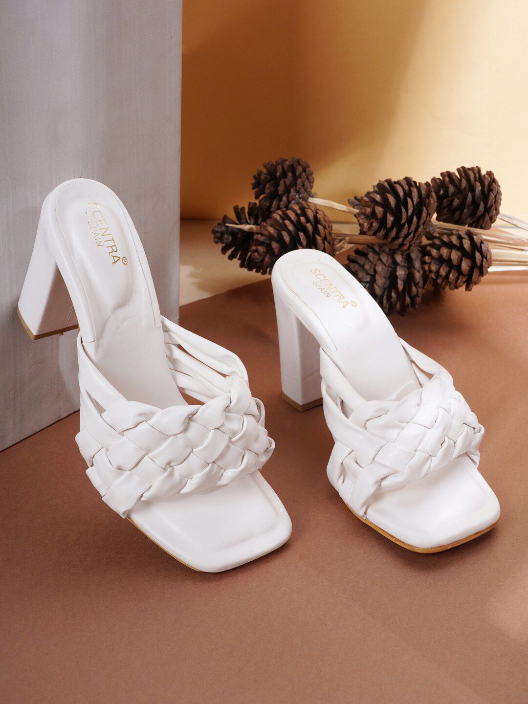 SCENTRA White Printed Party Block Sandals Price in India