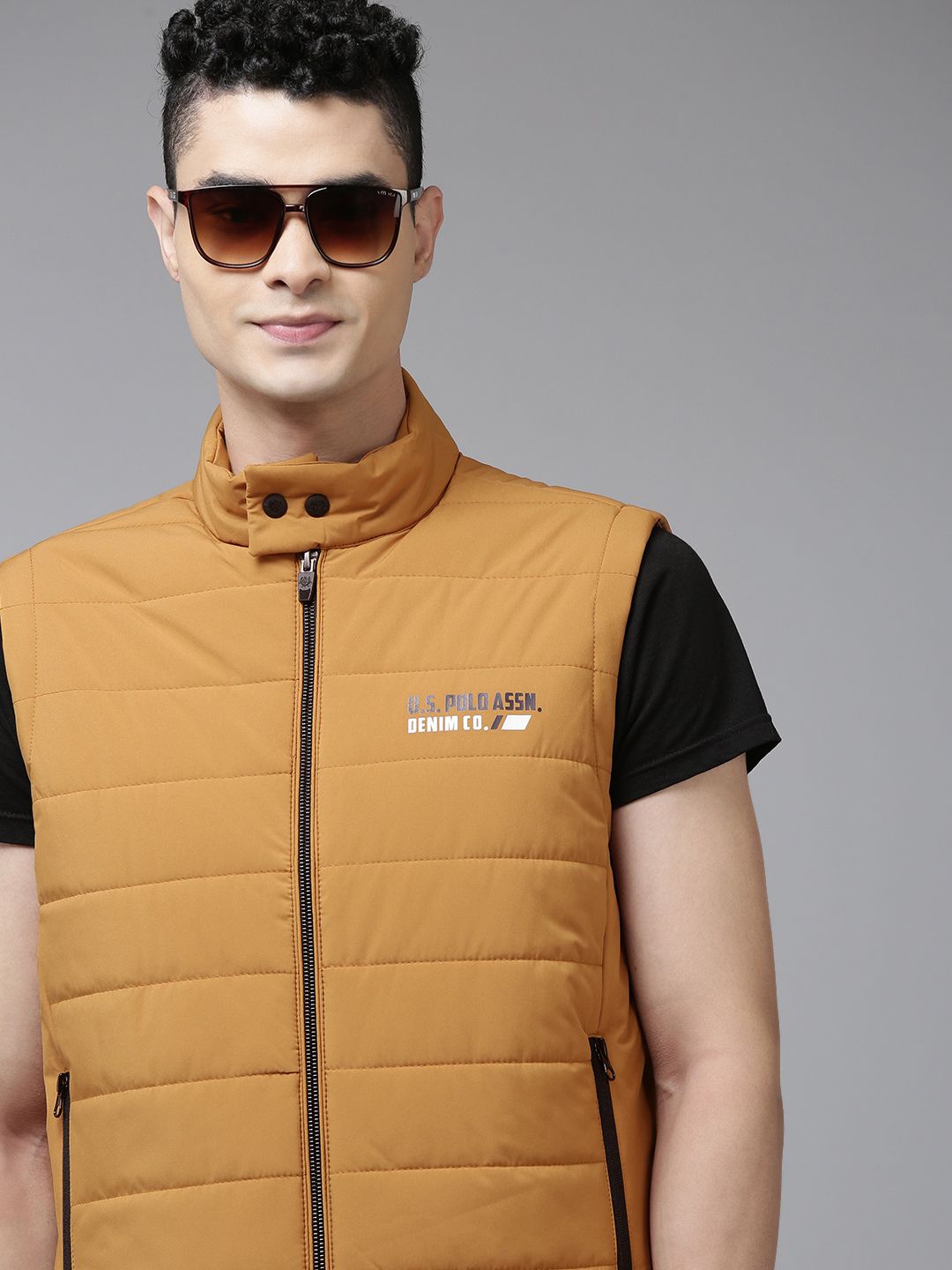 U.S. Polo Assn. Denim Co. Men Camel Brown Solid Puffer Jacket