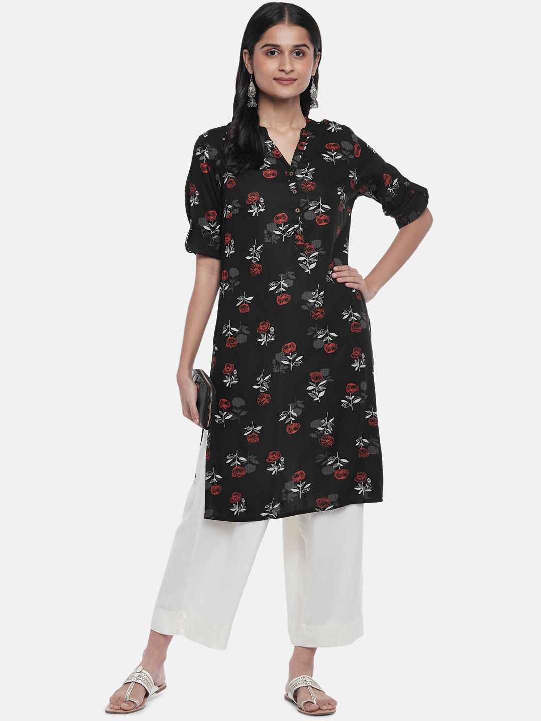 RANGMANCH BY PANTALOONS Women Black Floral Printed Kurta