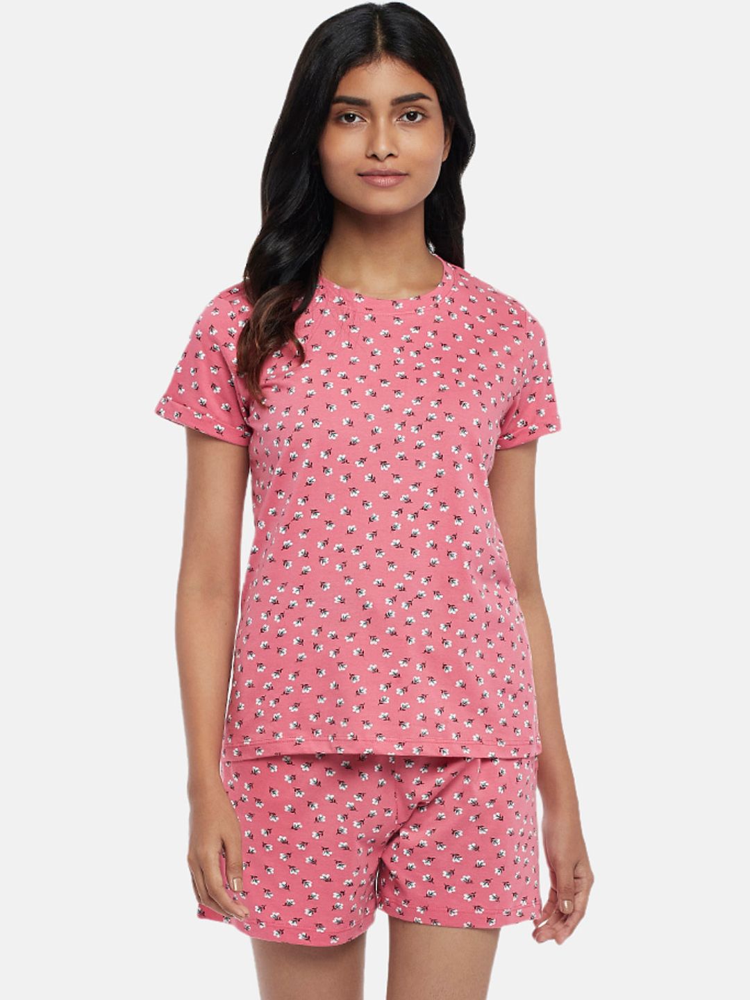 Dreamz by Pantaloons Women Coral & White Printed Night suit Price in India
