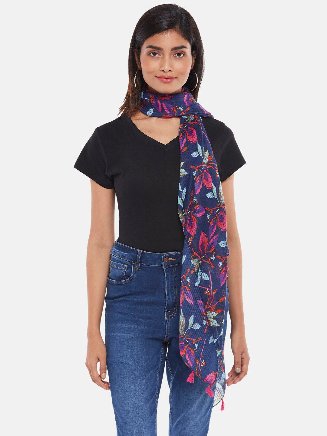 Honey by Pantaloons Women Navy Blue & Pink Printed Scarf Price in India