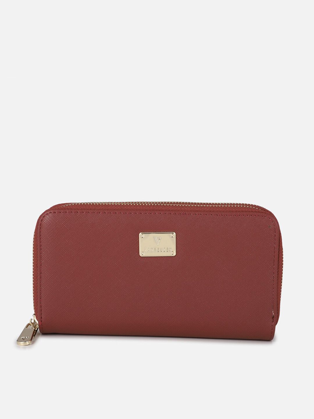 Van Heusen Woman Women Maroon Textured PU Zip Around Wallet Price in India