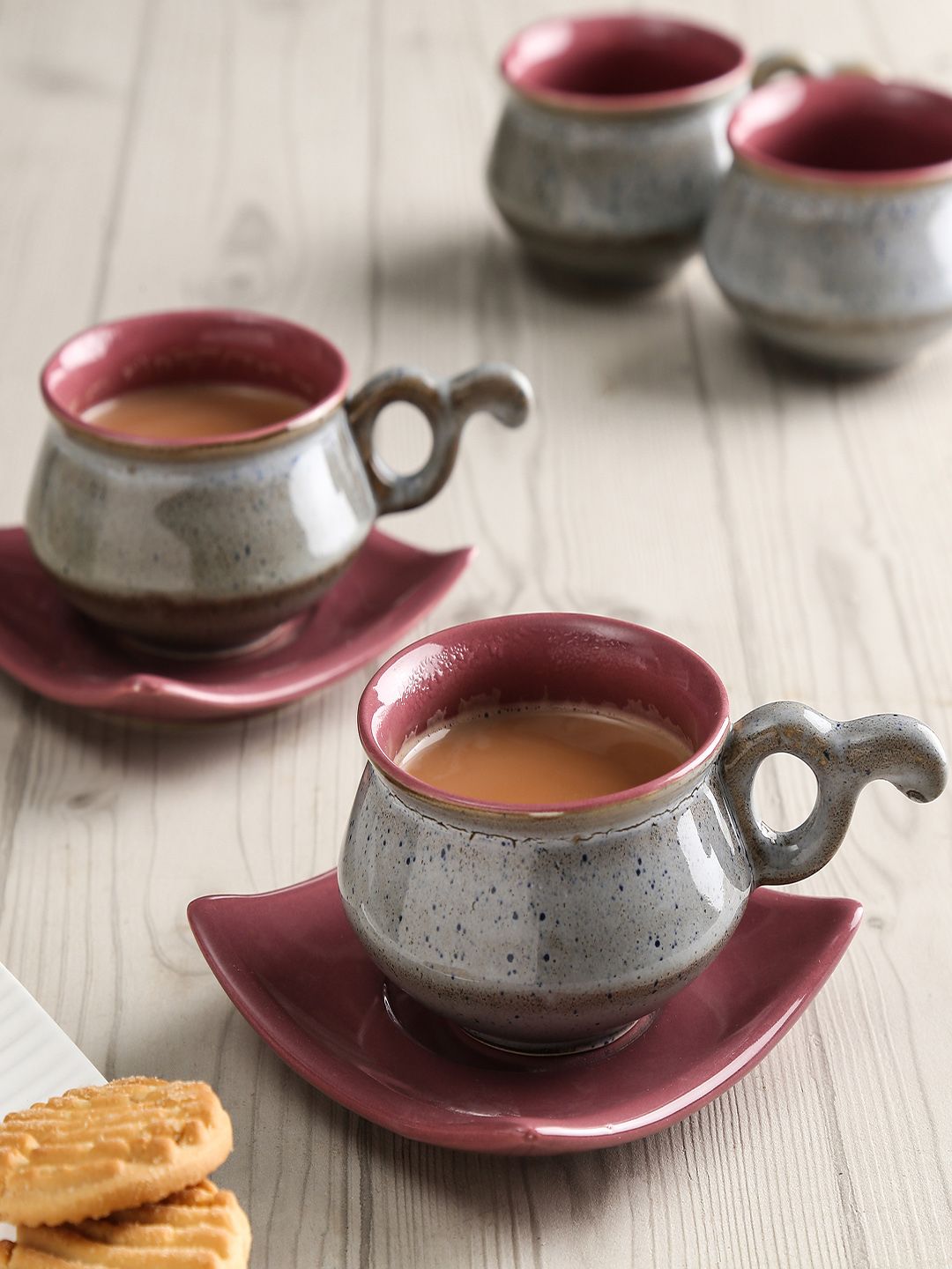 Unravel India Grey Printed Ceramic Tea Set Price in India