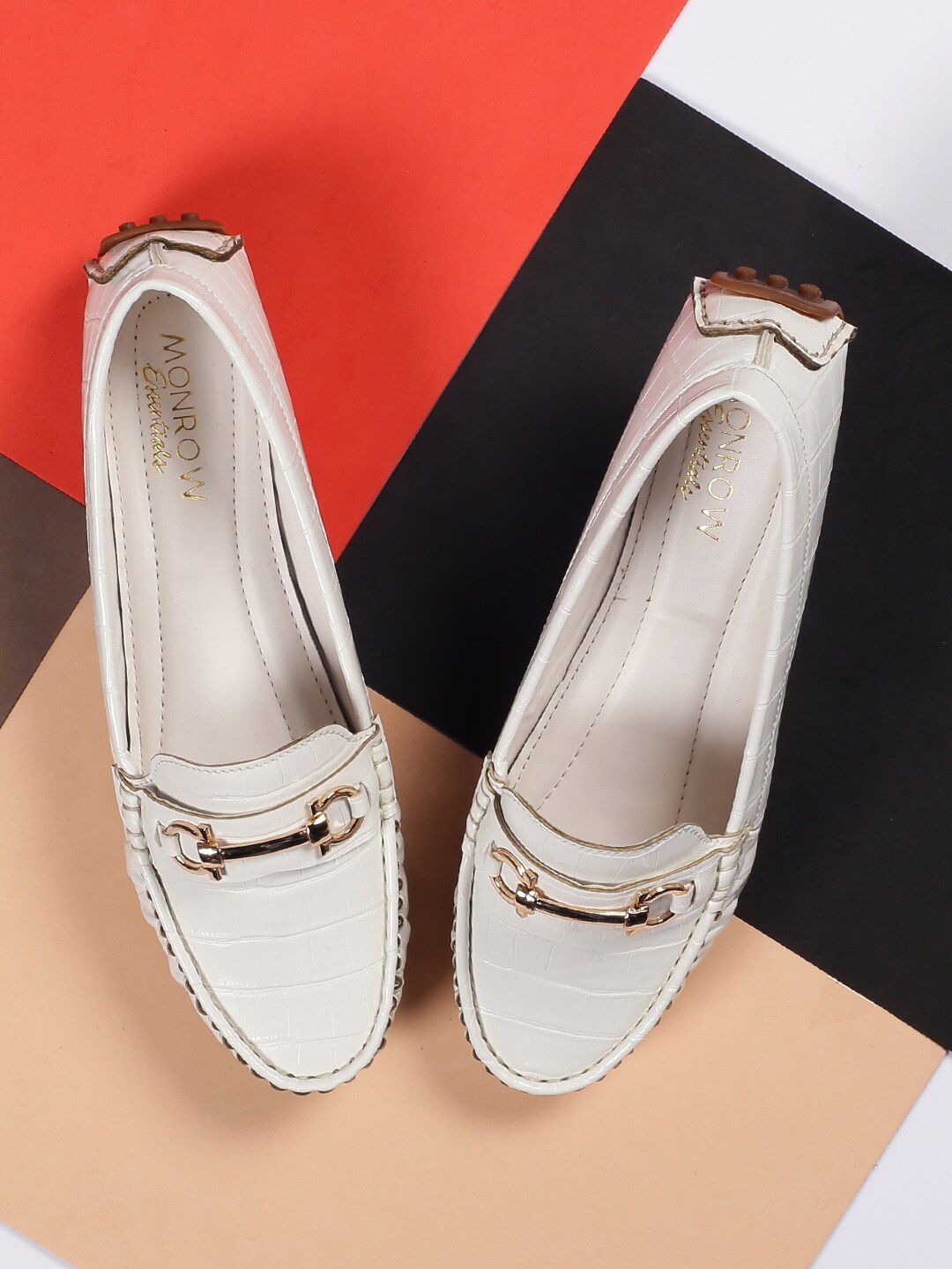 Monrow Women White Buckles Flats Price in India