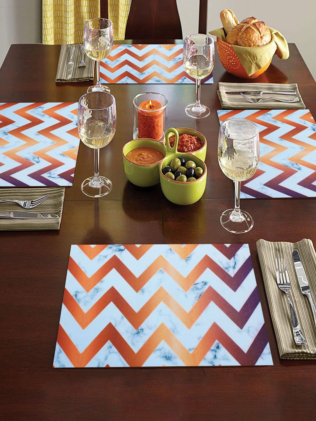 LUXEHOME INTERNATIONAL 4 Pieces Blue & Brown Printed Anti-Skid Table Placemet Set Price in India