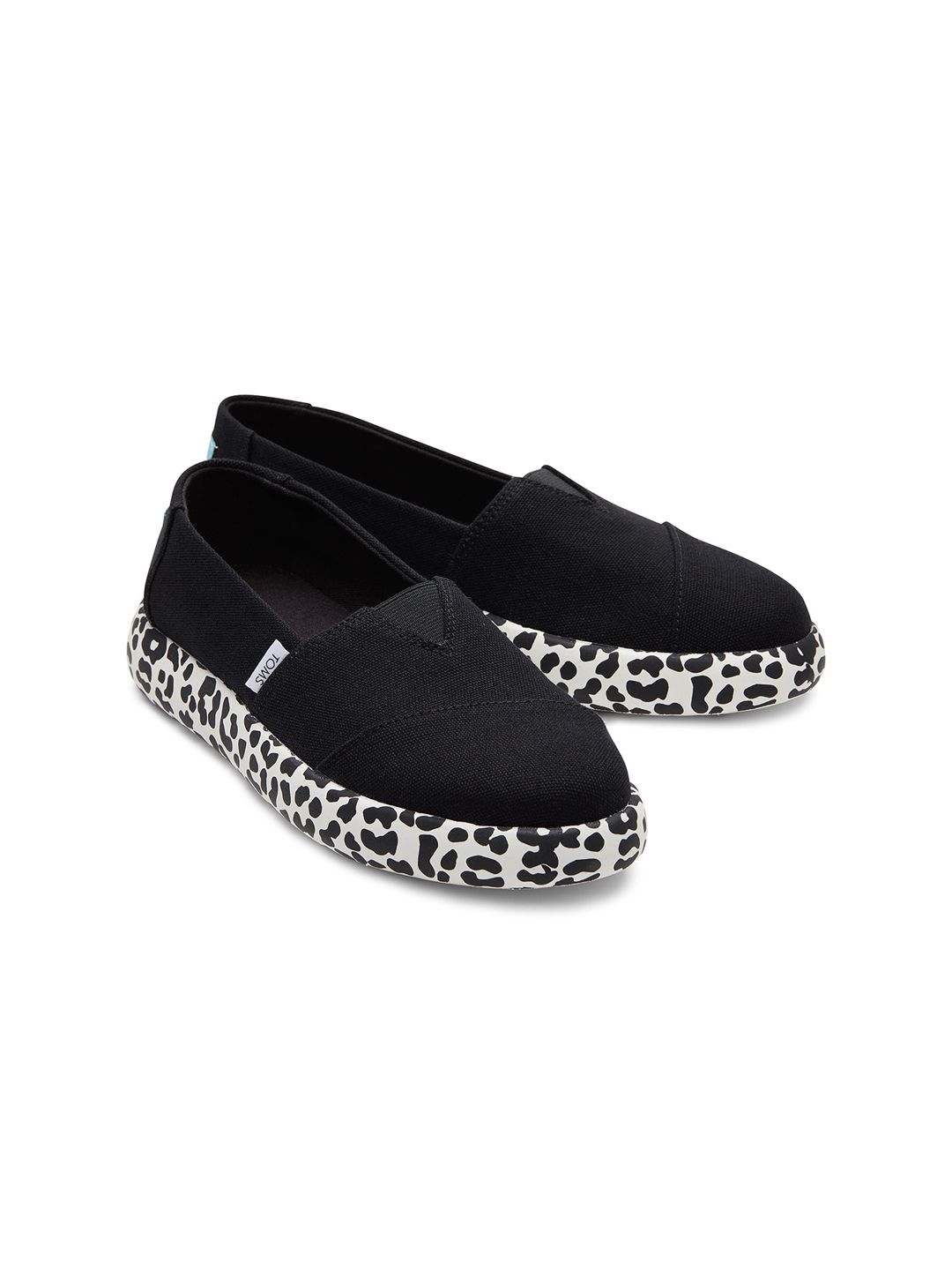 TOMS Women Black Alpargata Mallow Canvas Leopard Print Slip-On Sneakers Price in India