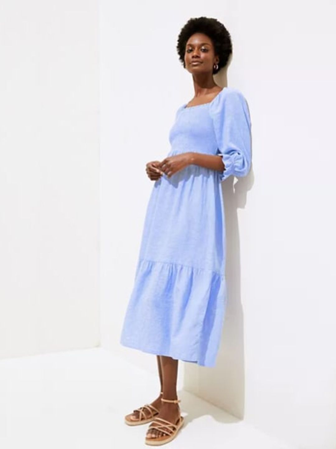 Marks & Spencer Blue Off-Shoulder Linen Maxi Dress Price in India