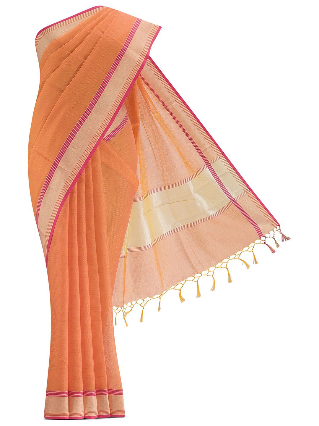 Nalli Next Orange & Gold-Toned Zari Silk Cotton Saree