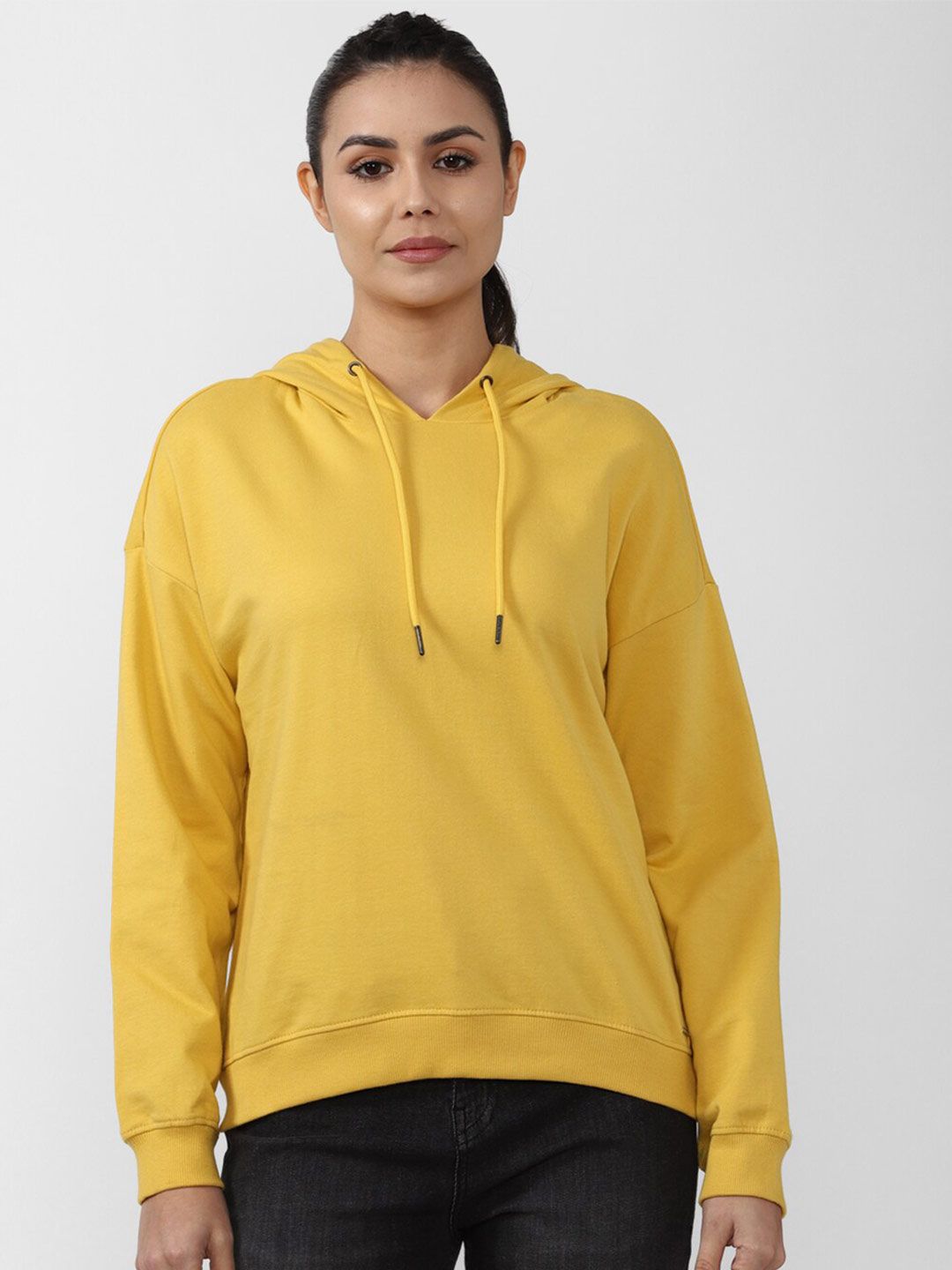 Van Heusen Women Yellow Hooded Sweatshirt Price in India