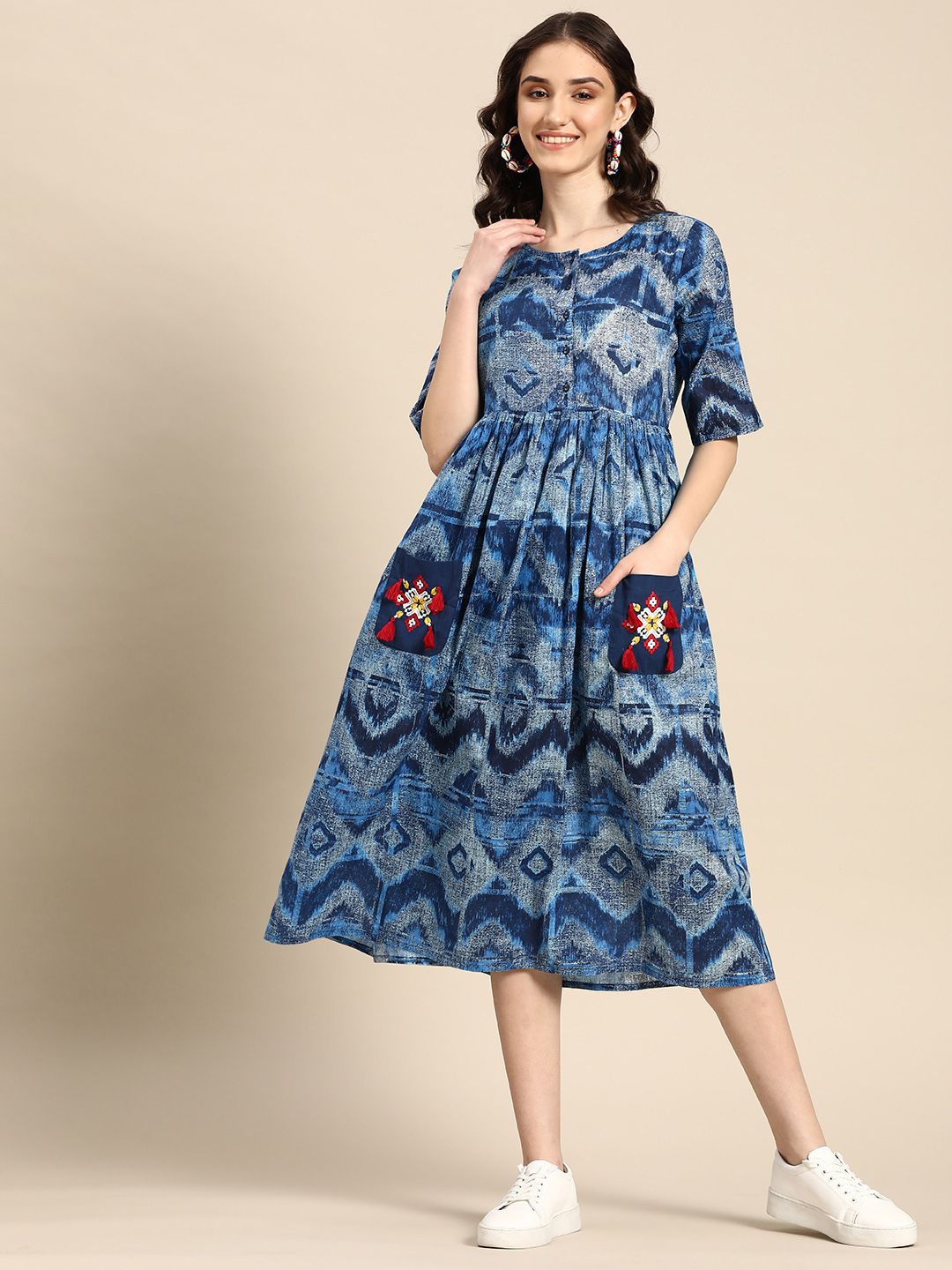 Sangria Cotton Abstract Print A-Line Ethnic Dress Price in India