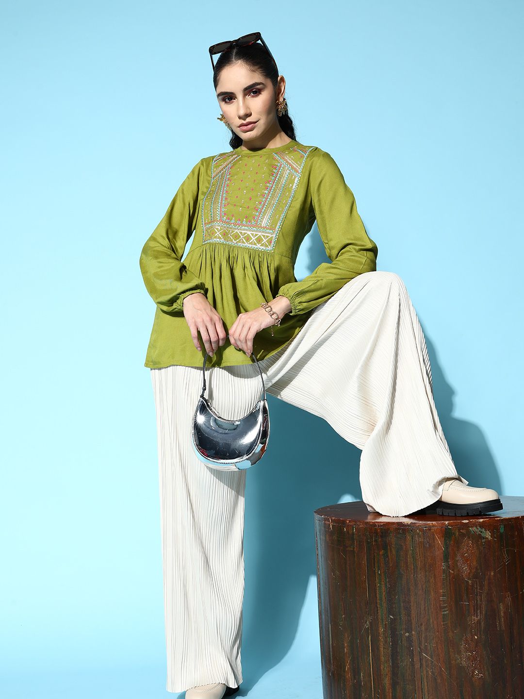 Sangria Lime Green Sequined Sleeve Bounce Price in India