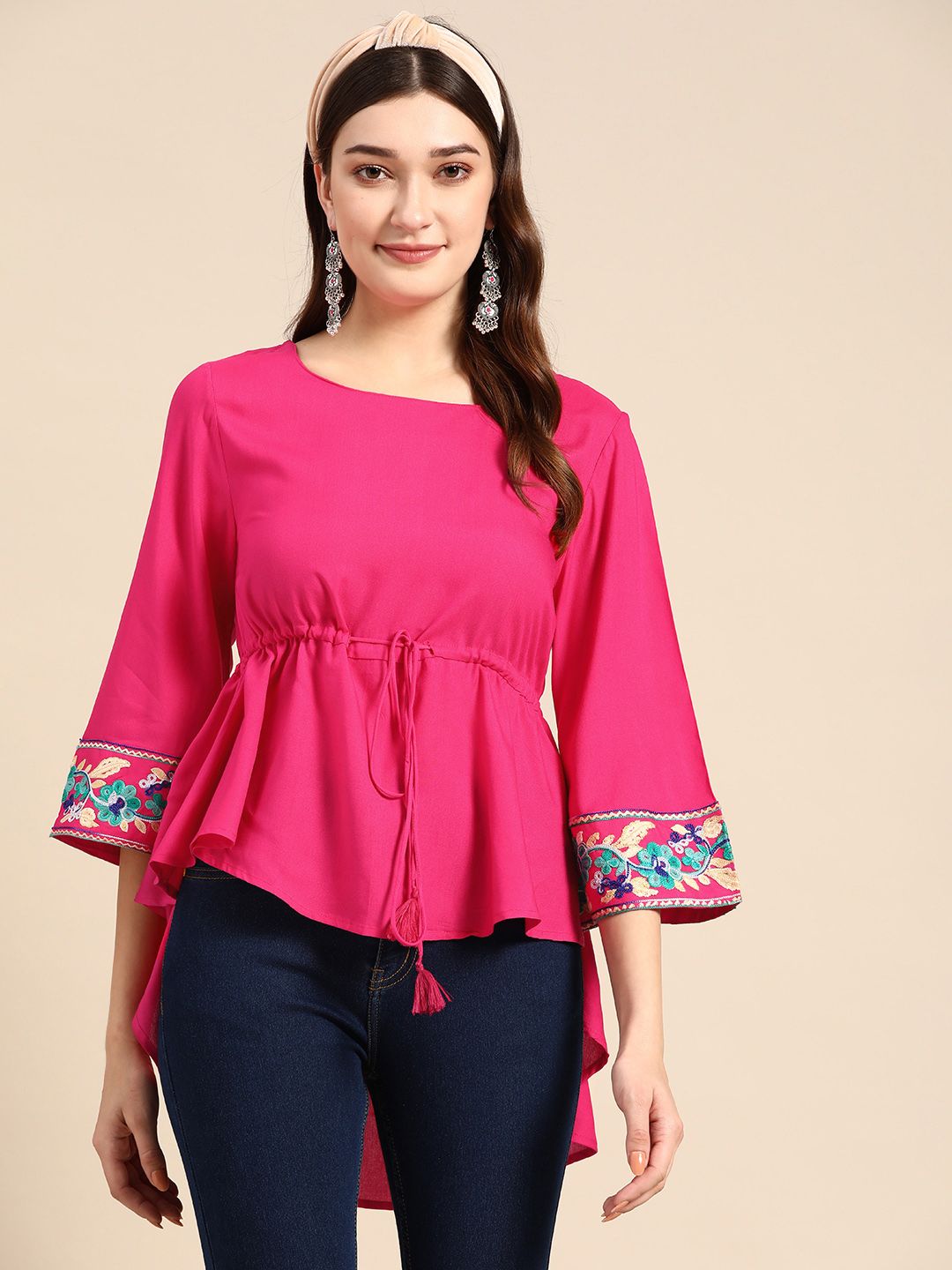 Sangria Solid Tie-Up High-Low Top Price in India