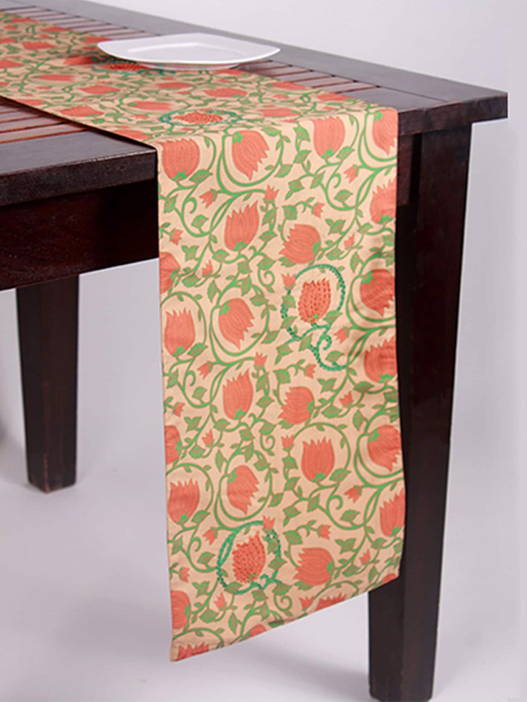 ZEBA Coral-Colored & Green Printed Table Runners Price in India